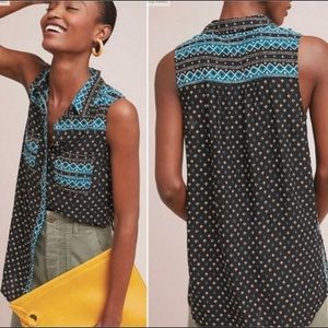 ANTHROPOLOGY Akemi + Kim Black Tribal Print Top